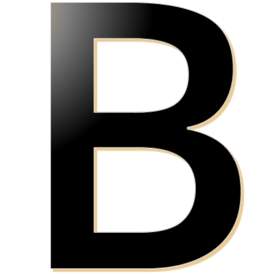 Brave New Design logo, a letter B with a shine and gold outline.